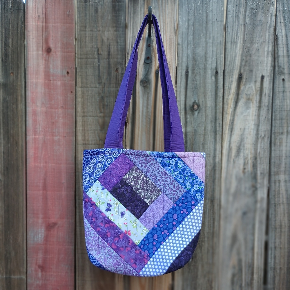 Handmade quilted tote bag purple